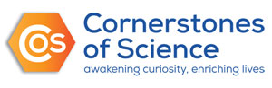 Cornerstones of Science Logo, slogan "awakening curiosity, enriching lives"