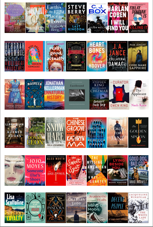 Book Covers for Fiction and Mystery Books new and coming soon to the library for March 2023