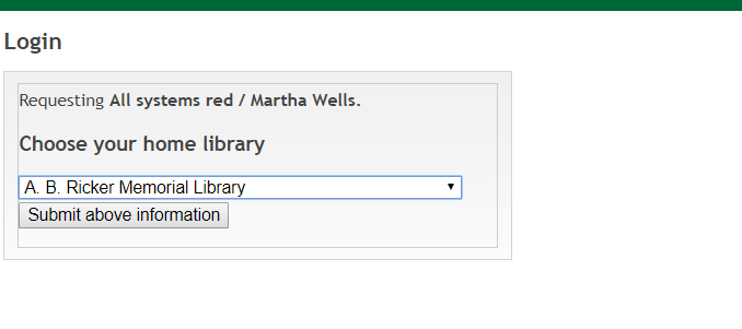 MaineCat request screen, select your home library