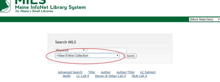 MILS Online Catalog Initial Keyword Search, Entire Collection