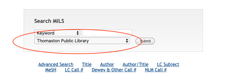 MILS Catalog Keyword Search of Thomaston Public Library Collection